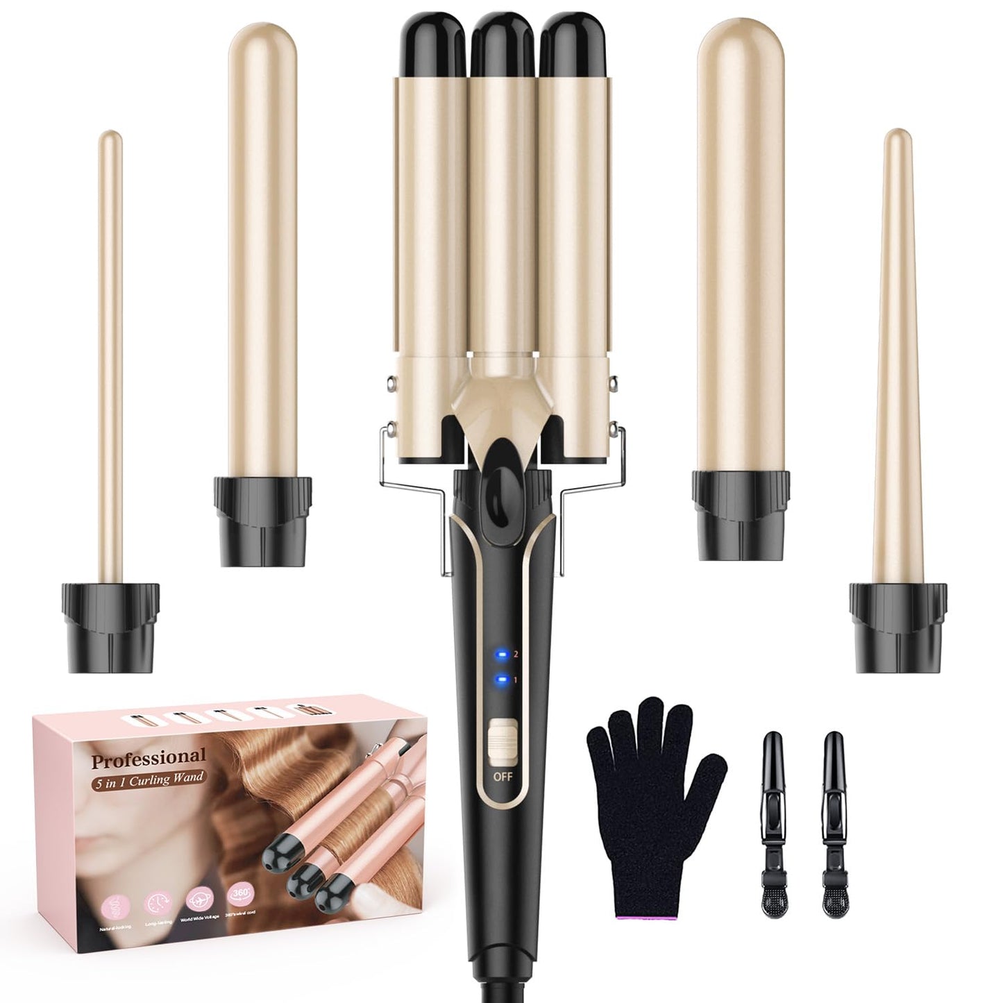 Waver Curling Iron Set - BESTOPE PRO 5 in 1 for Gorgeous Curls