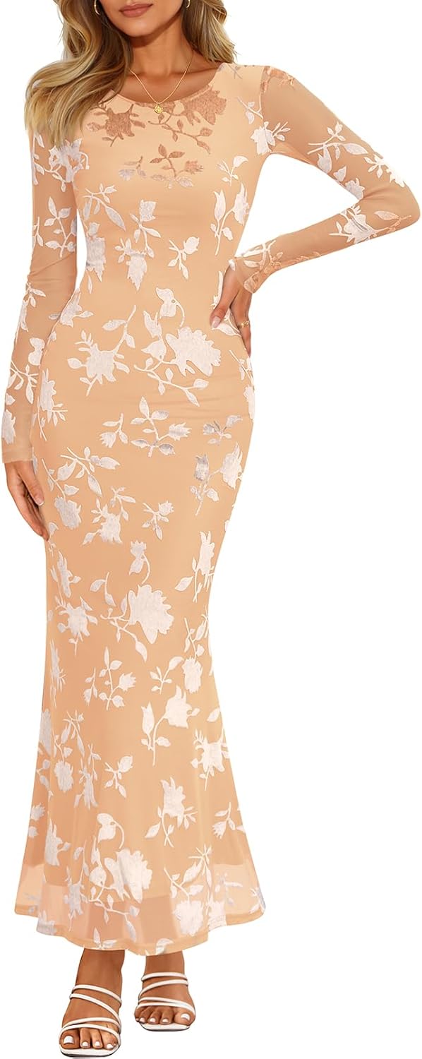 Floral Mesh Maxi Dress for Women - Perfect for Fall Events