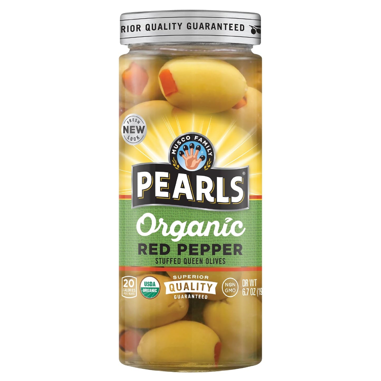 Organic Red Pepper Stuffed Green Olives - Pack of 6 Jars
