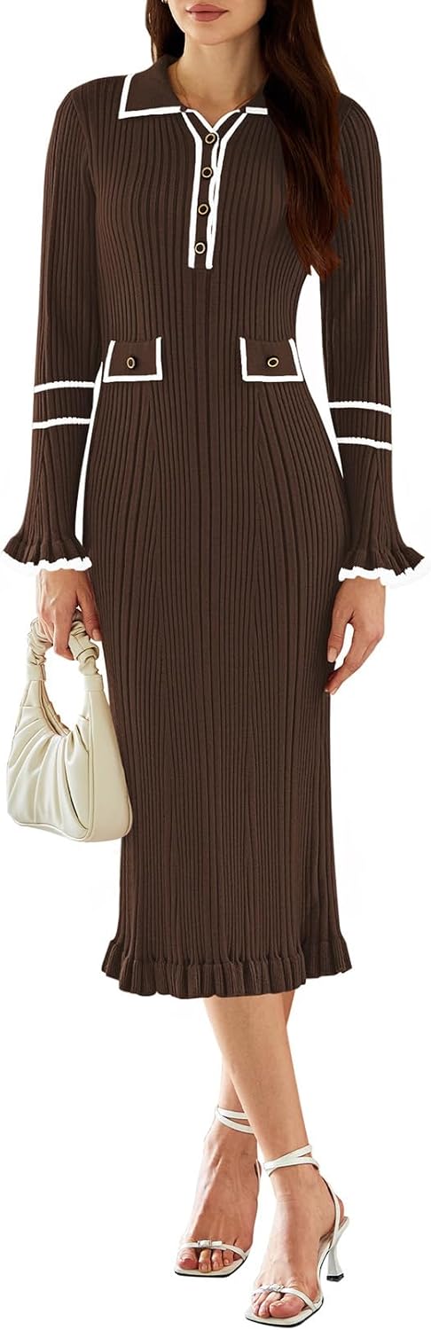 Pink Queen Women's V Neck Bodycon Sweater Dress for Fall Style