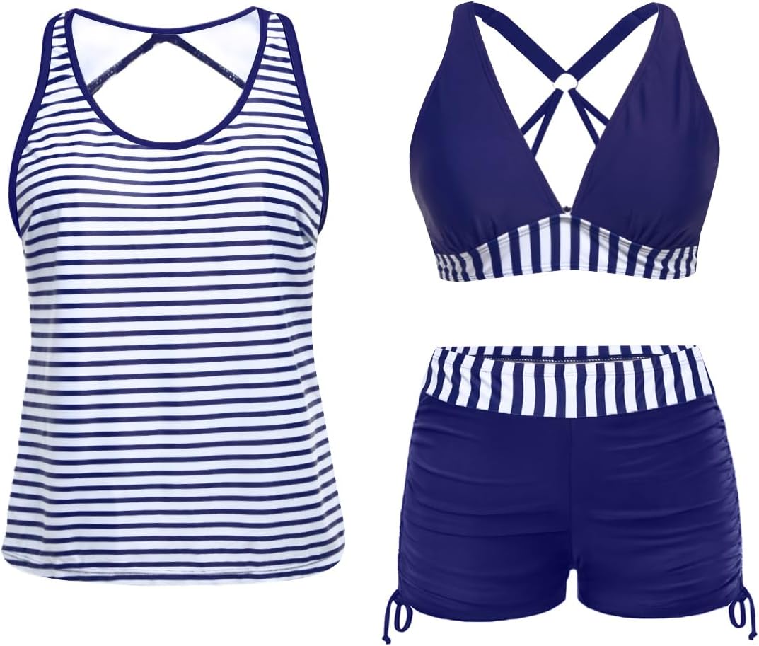 Yonique 3 Piece Tankini Swimsuits for Women with Boy Shorts