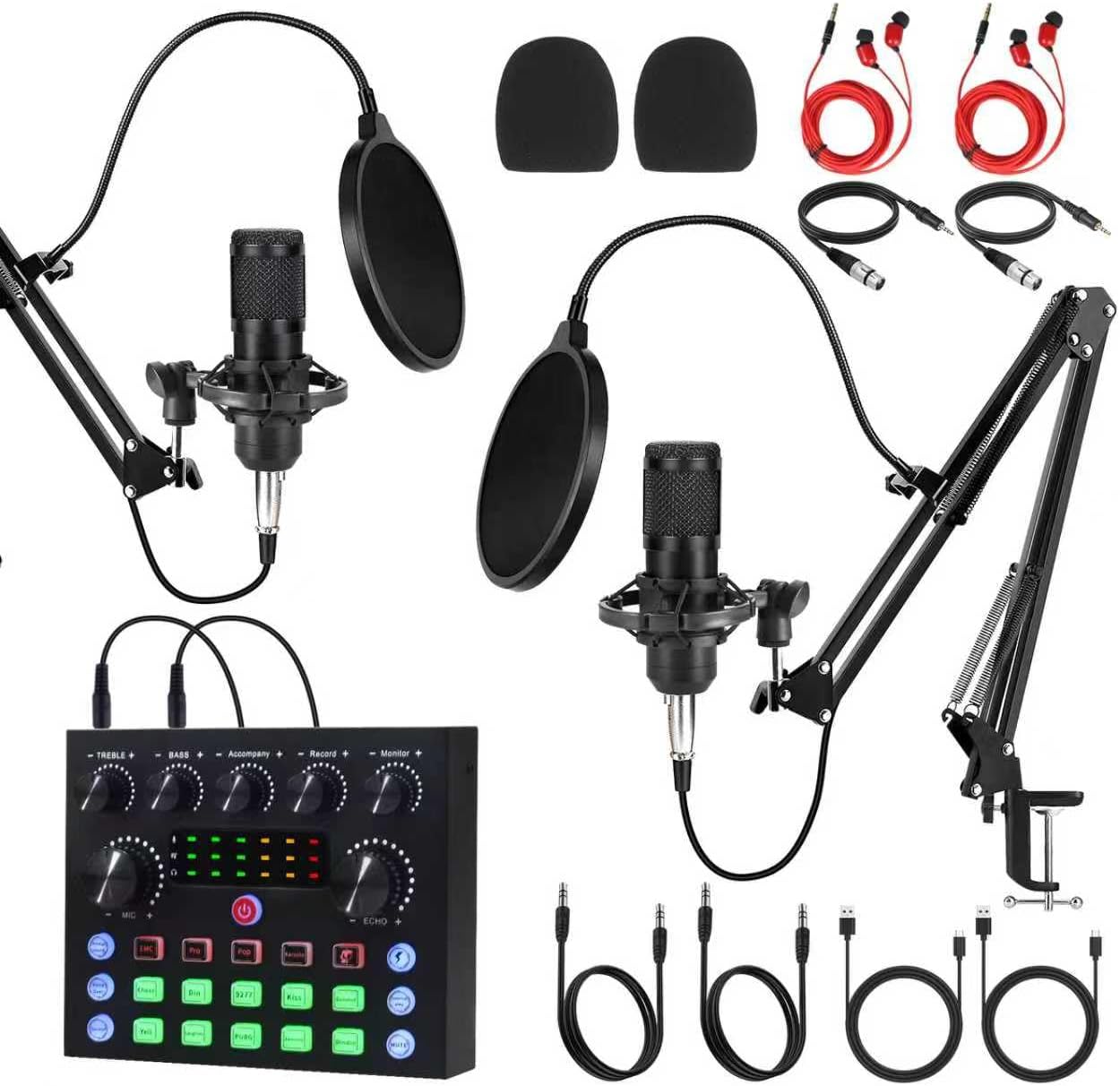 Podcast Equipment Bundle for 2 with Dual Mics and Sound Card