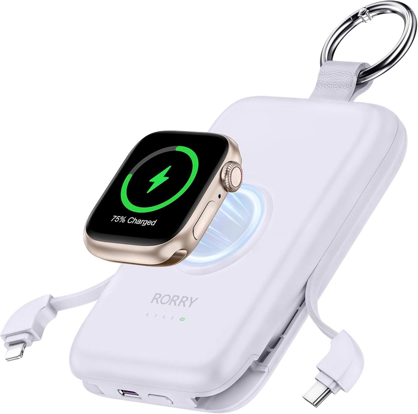 RORRY 10000mAh PD Fast Charger - Built-in Cables, Travel Size, Purple
