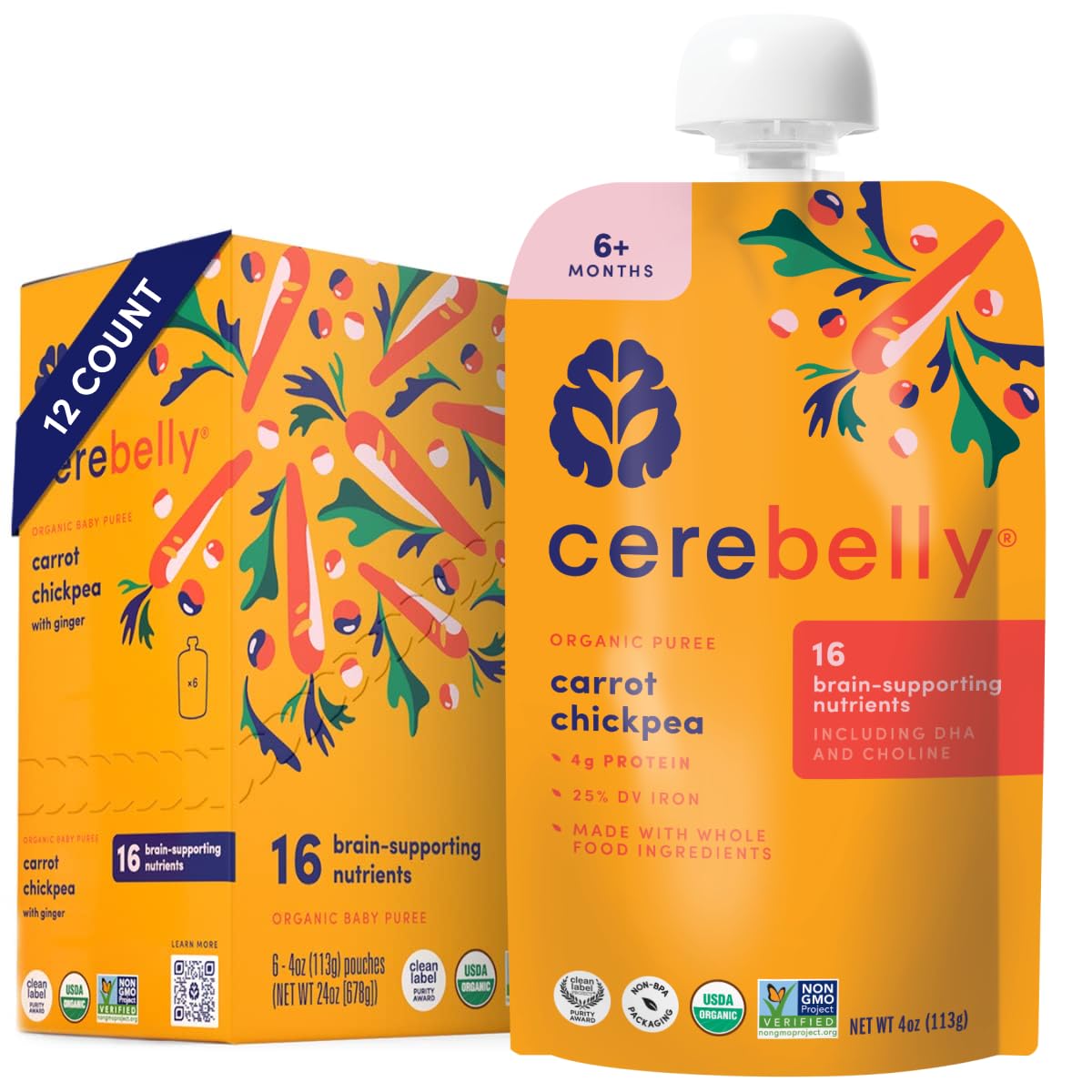 Cerebelly Organic Veggie Purees for Toddlers - Carrot Chickpea