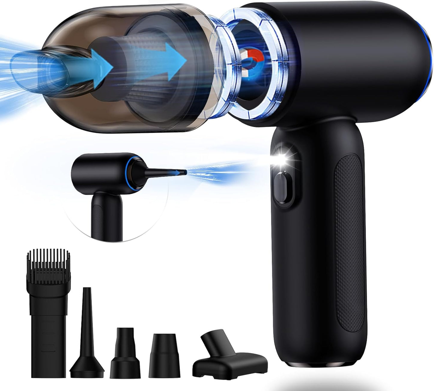 Feiltik Cordless Car Vacuum: 18000PA Power, Magnetic Dust Bin, LED Light