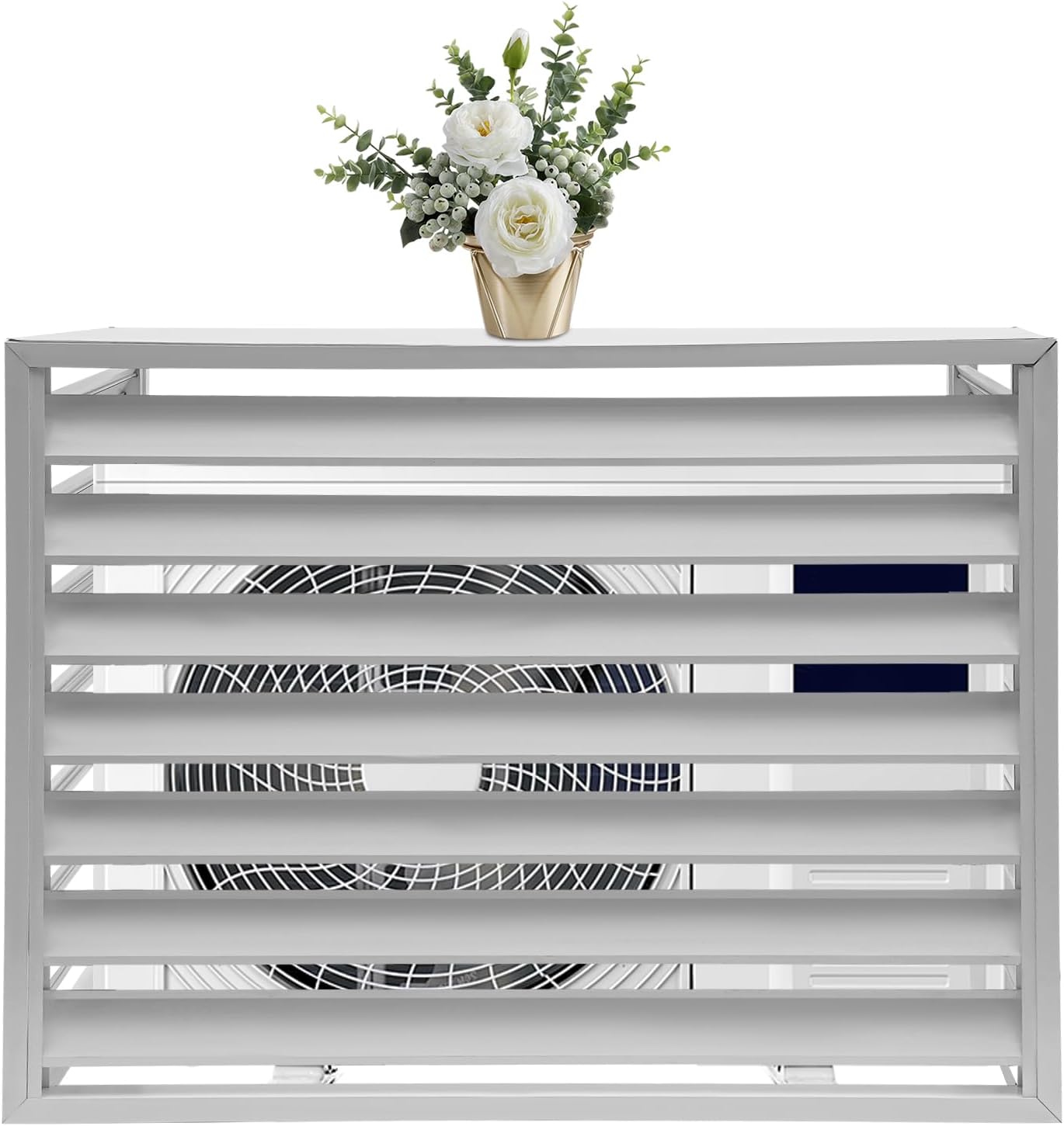 Metal Privacy Fence for A/C Unit, White, Stripes