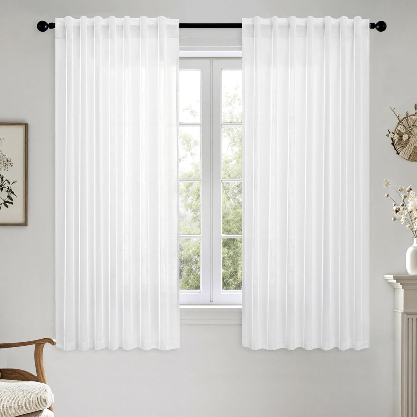 MIULEE White Linen Curtains Short 60 Inch Length for Home Decor