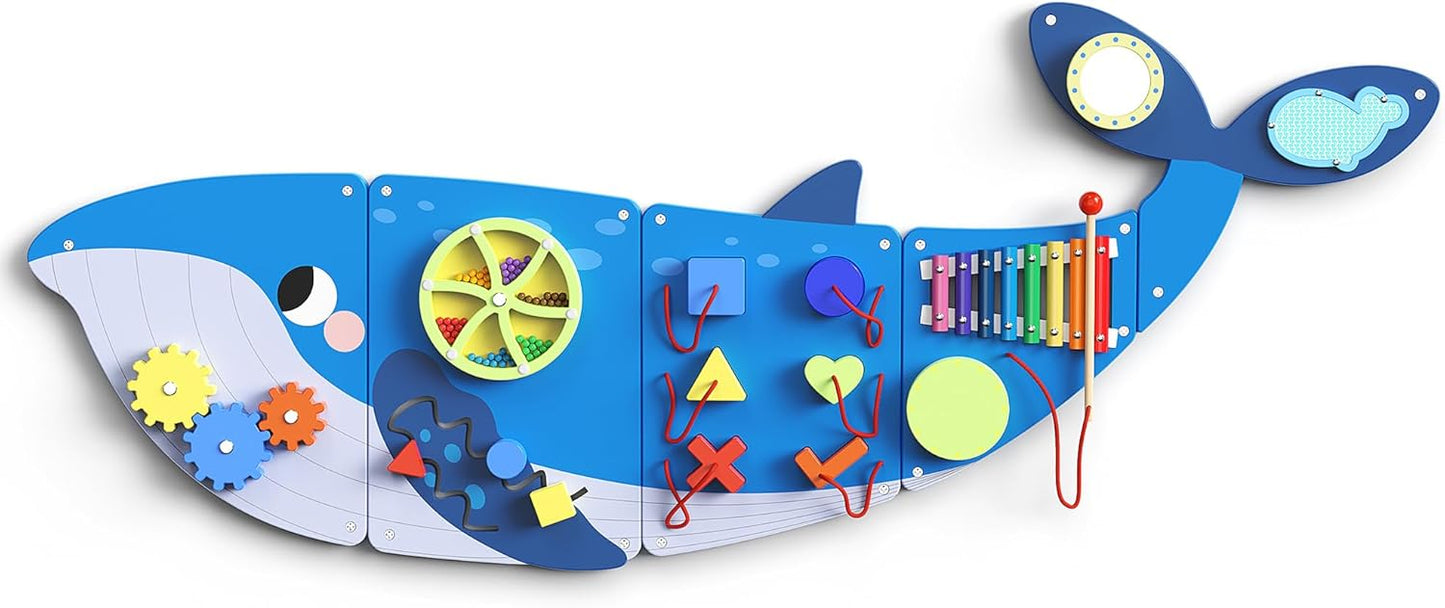 BlueWood Whale Wall Busy Board Panels for Toddler Learning Fun
