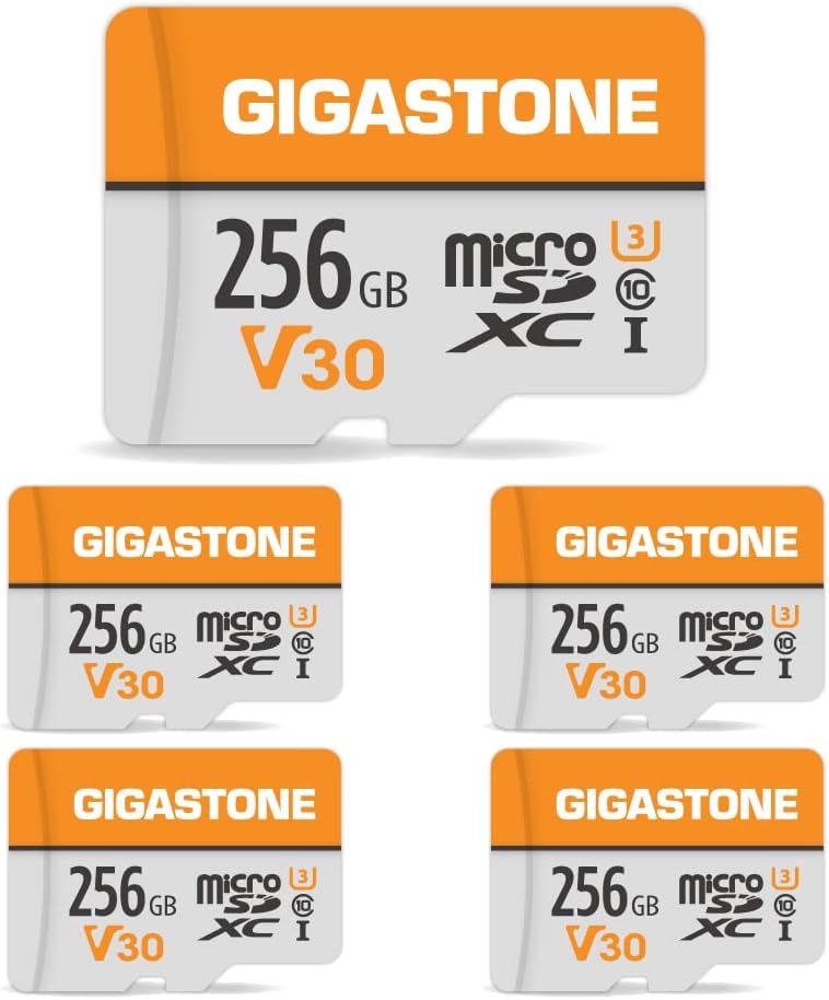 GIGASTONE 256GB Micro SD Card 5-Pack for 4K Video Recording