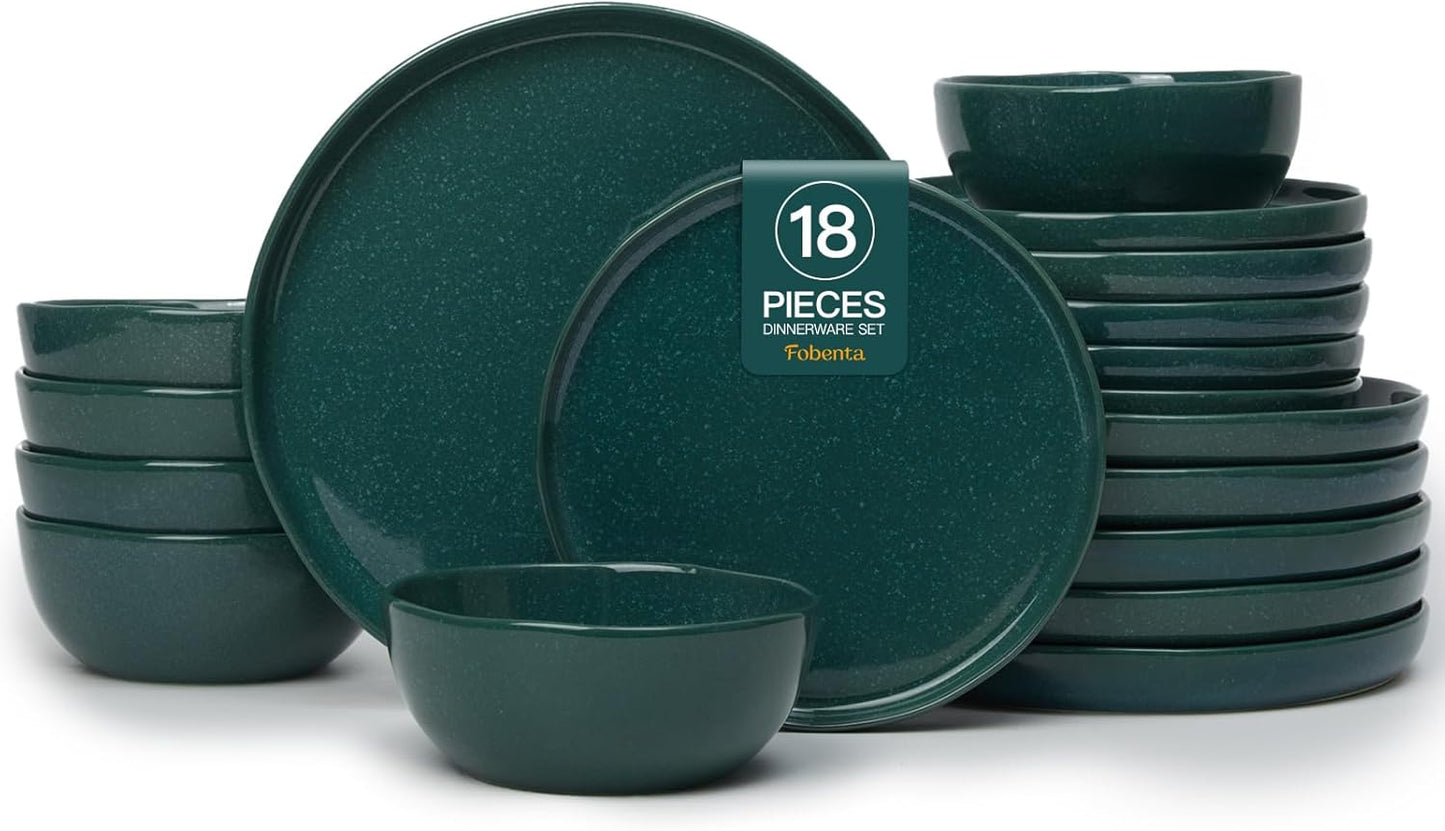 18-Piece Moss Green Plates and Bowls Set for Gentle Rituals