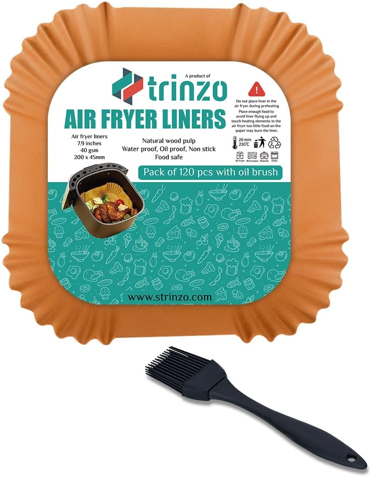 Non-Stick Air Fryer Liners 7.9 In - Food Grade + Brush