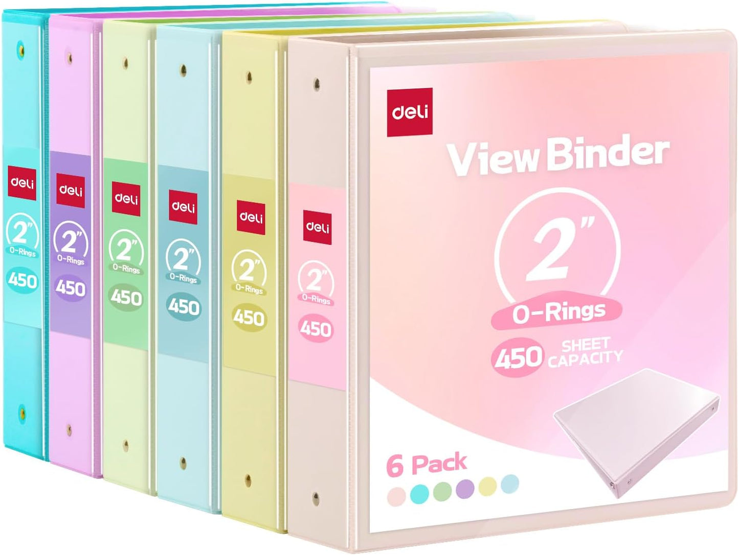 Deli 2-inch 3 Ring Binder Set with 6 Pastel Colors for Organization