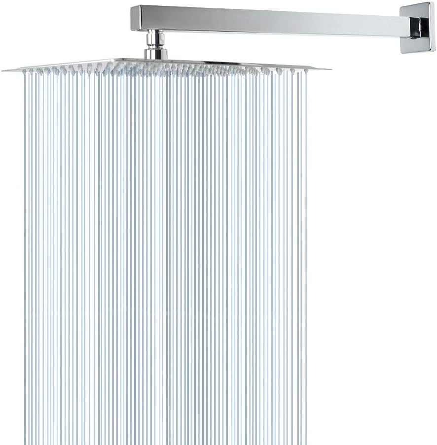 HarJue High Pressure Square Shower Head with Extension Arm