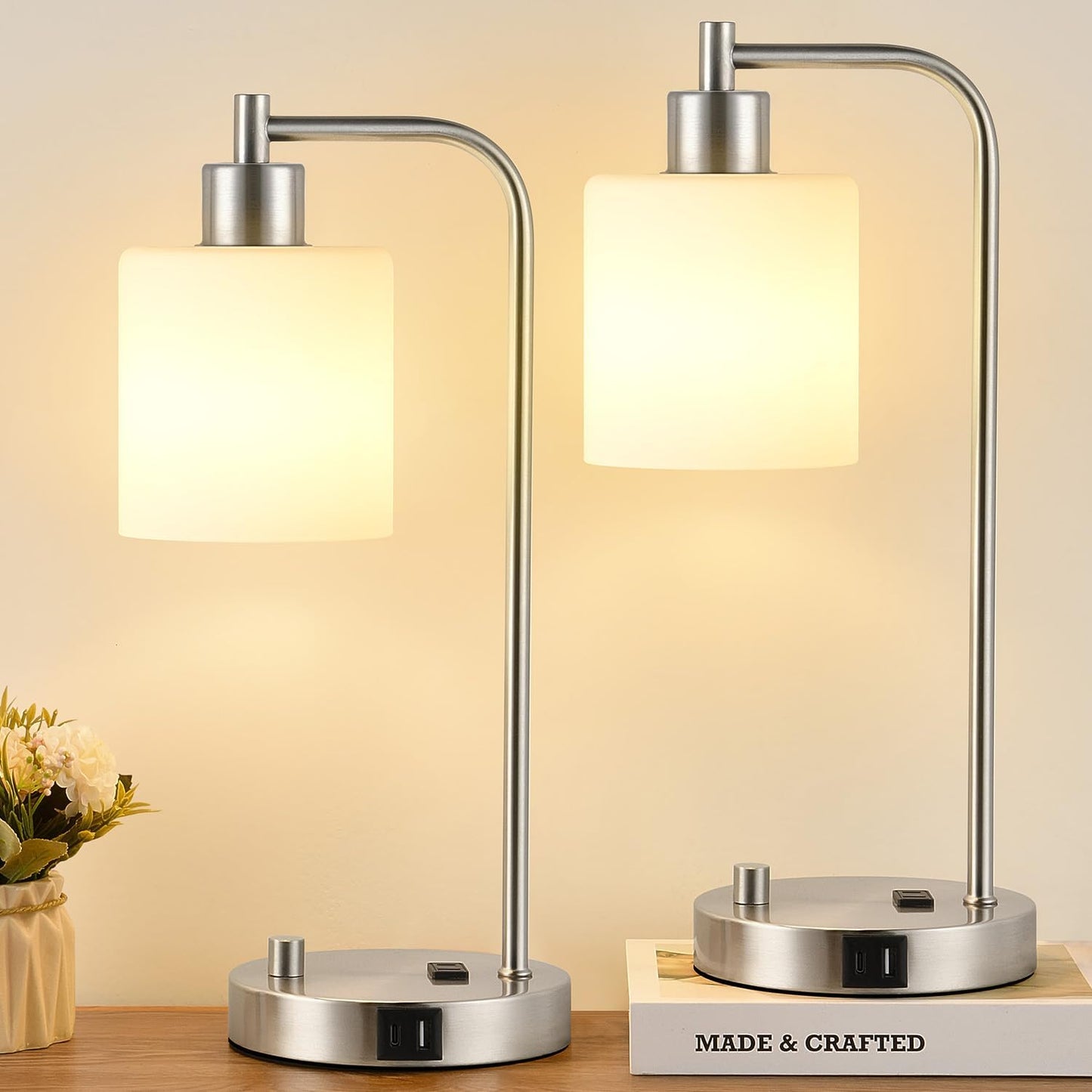 Lynnoland Industrial Table Lamps with USB Ports and Dimming Feature