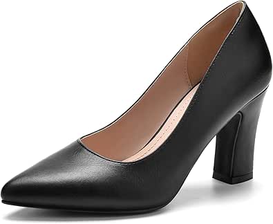 BUEUPU Women's Chunky High Heels Closed Pointed Toe Pumps