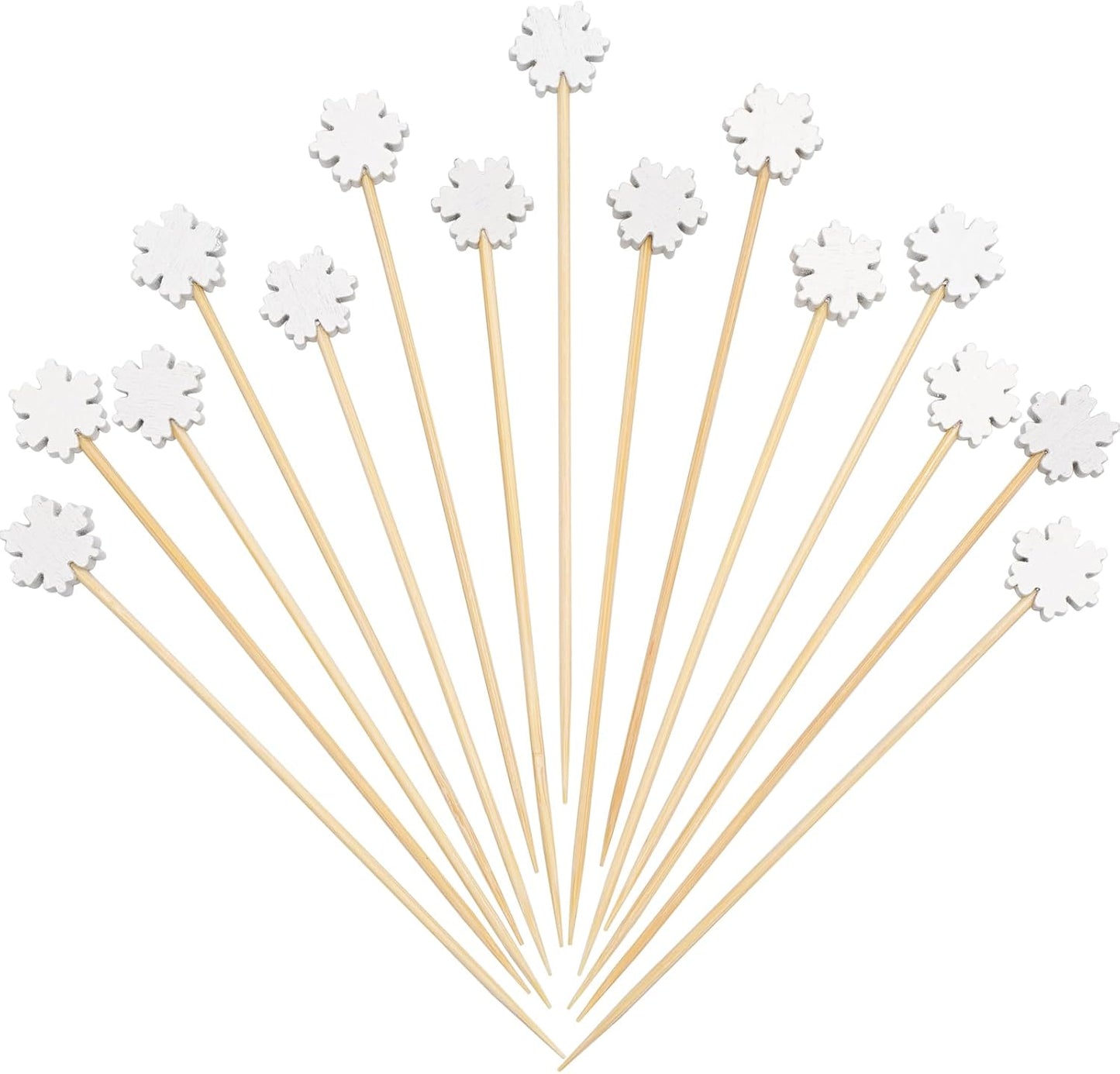 100 White Christmas Snowflake Cocktail Picks - Festive Holiday Garnish!