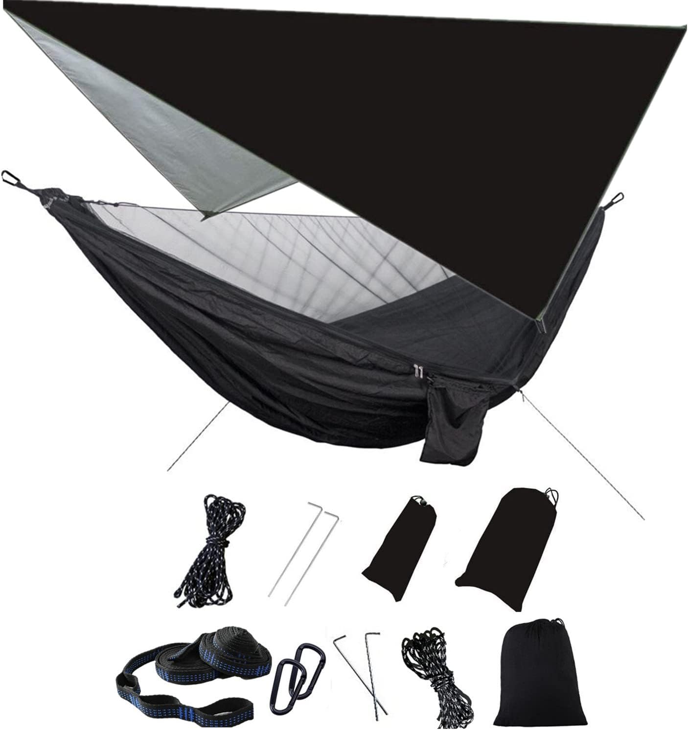 Camping Hammock with Rain Fly Tarp and Mosquito Net for Outdoors