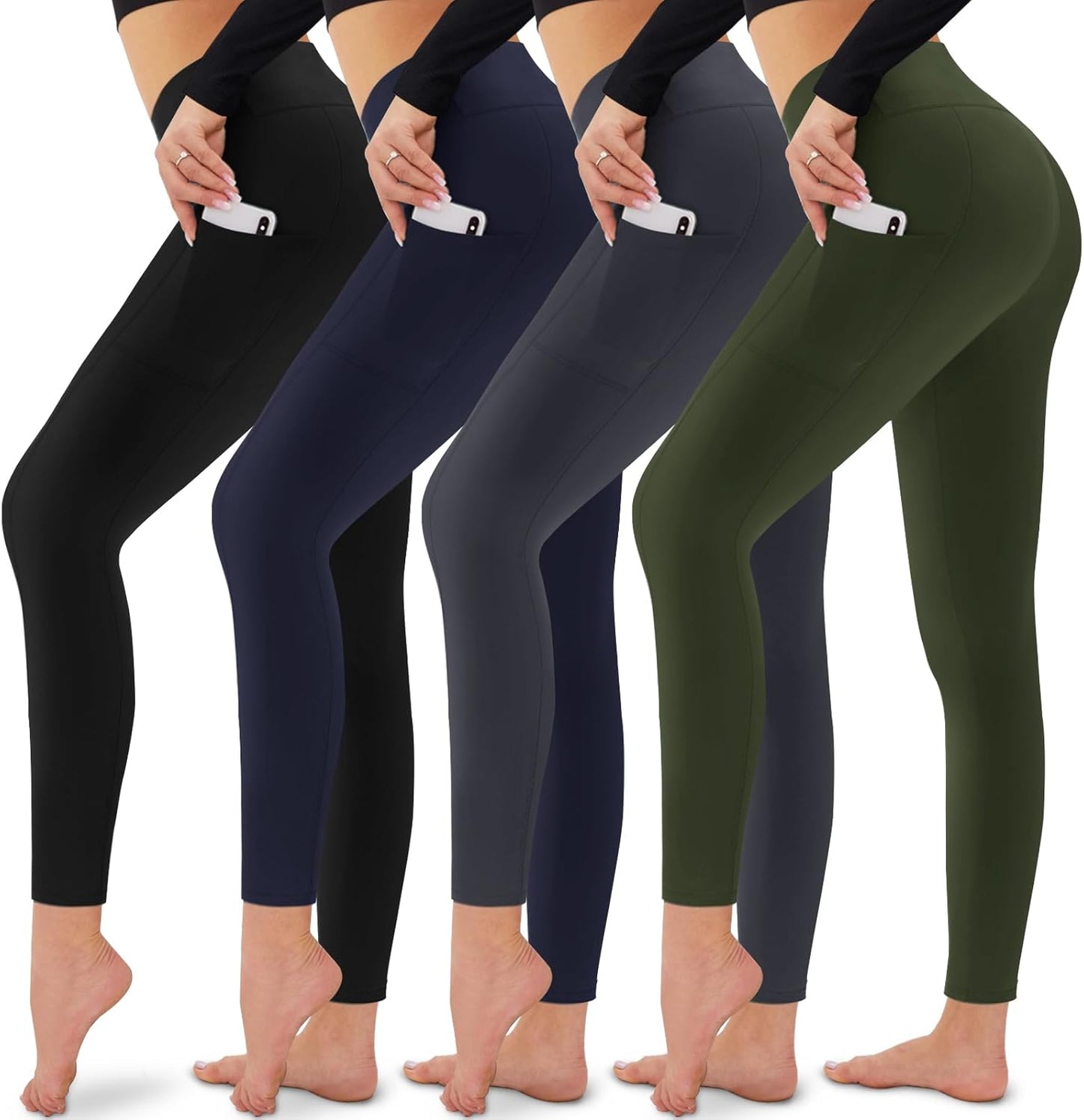 High Waisted Tummy Control Yoga Pants for Women - 4 Pack Leggings