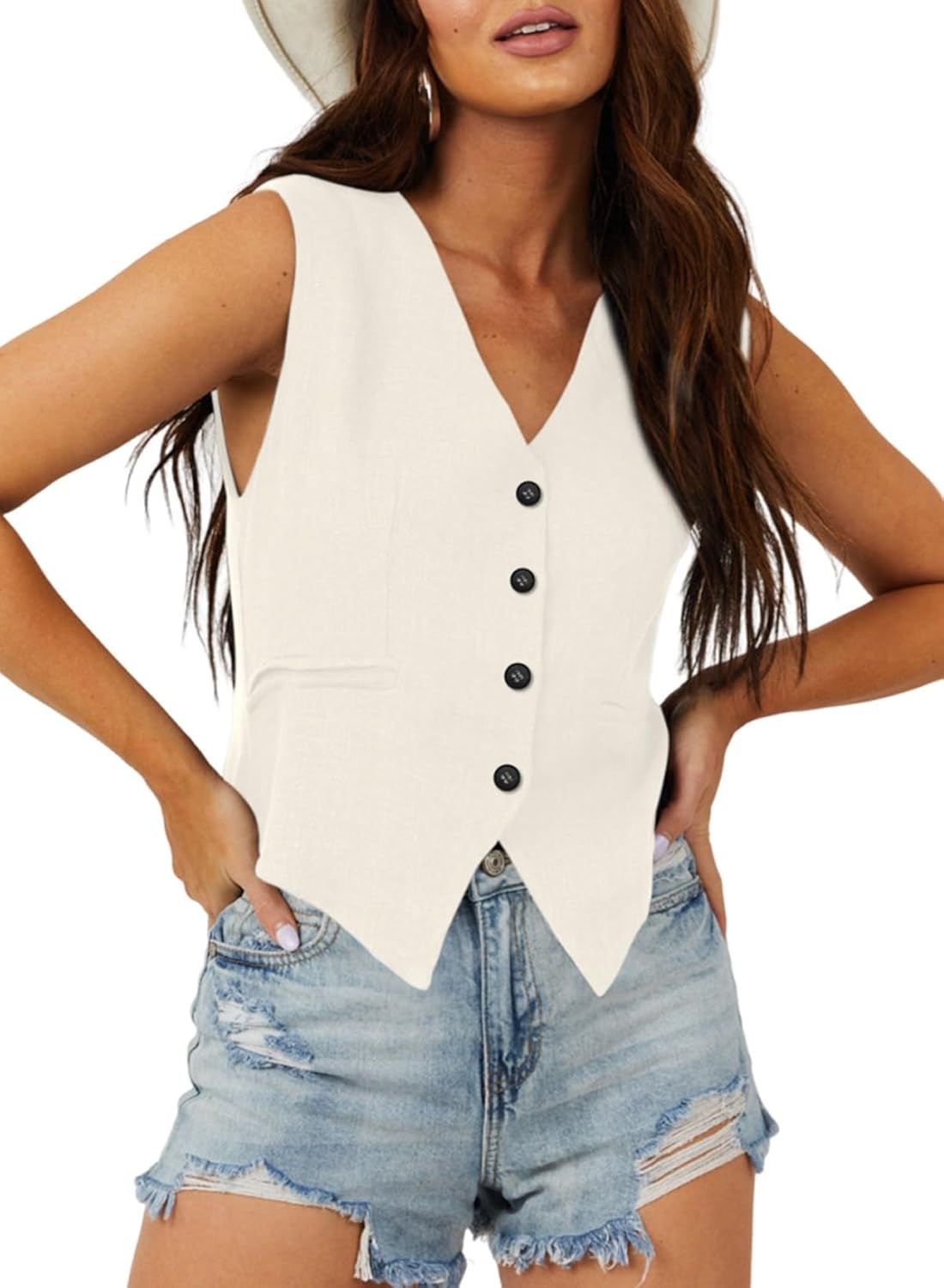 Dokotoo Womens Vest Dressy Casual V-Neck Button-Down Waistcoat
