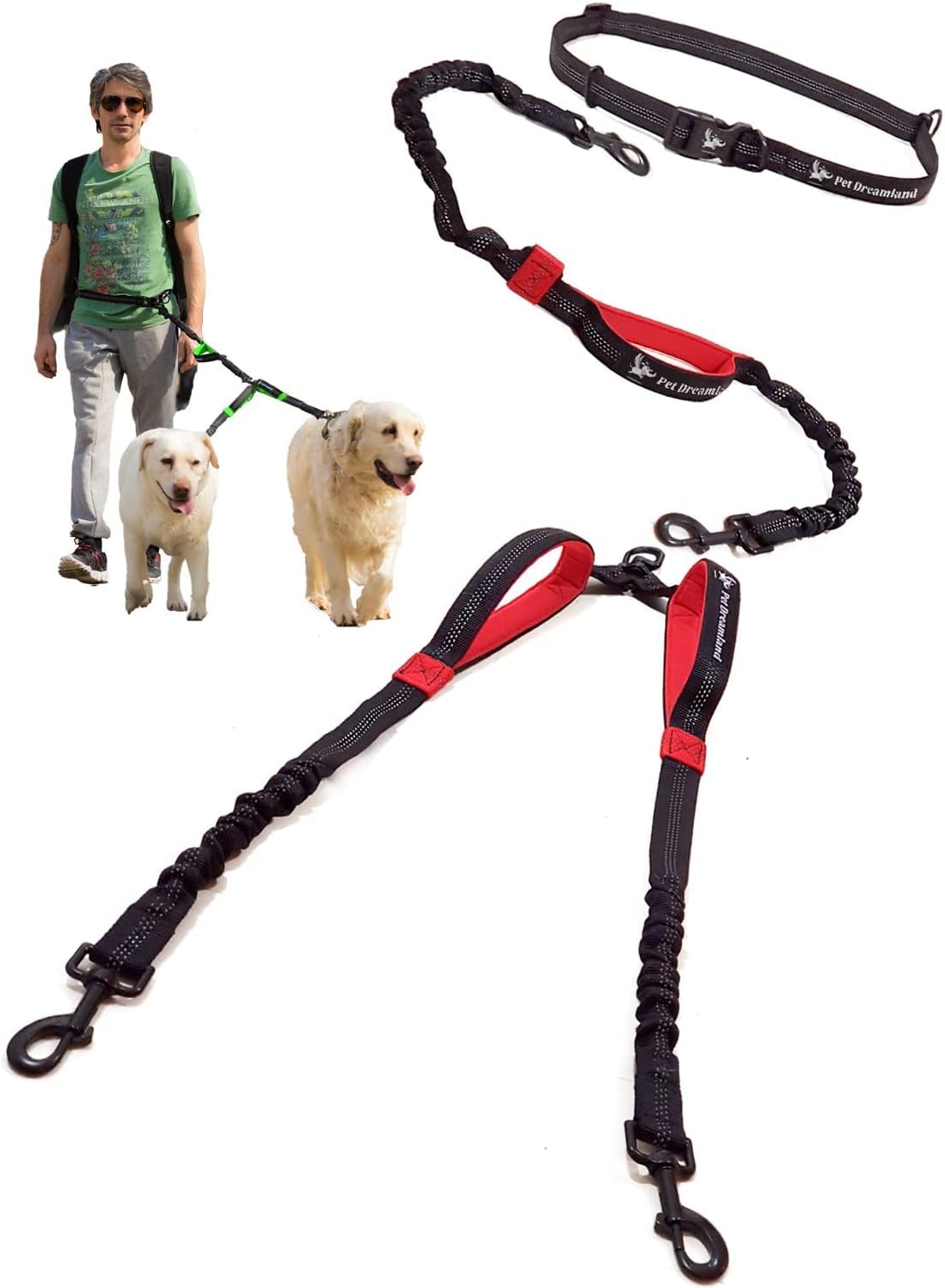 Hands Free Double Leash for Two Dogs - No Tangle, Premium Quality