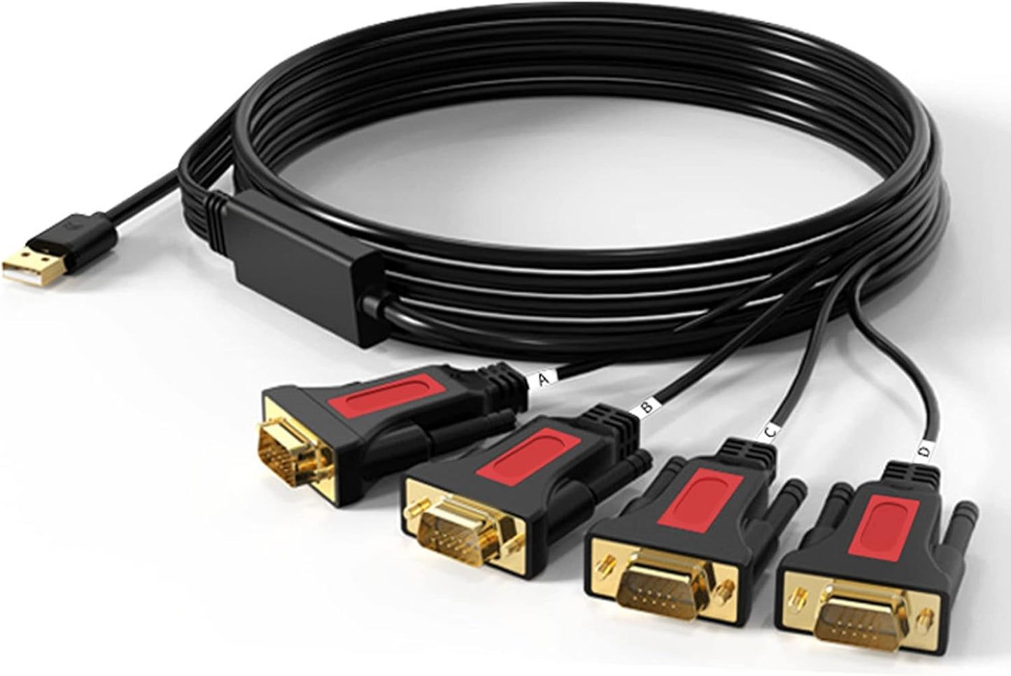 4 Port USB to RS232 DB9 Serial Adapter Cable for Multiple Devices