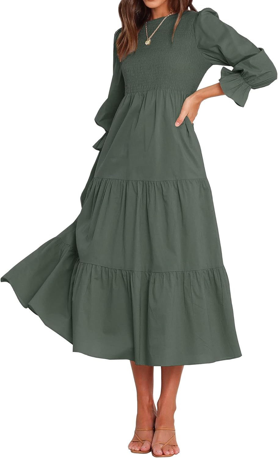 BTFBM Women Casual Long Sleeve Crew Neck Fall Maxi Dress