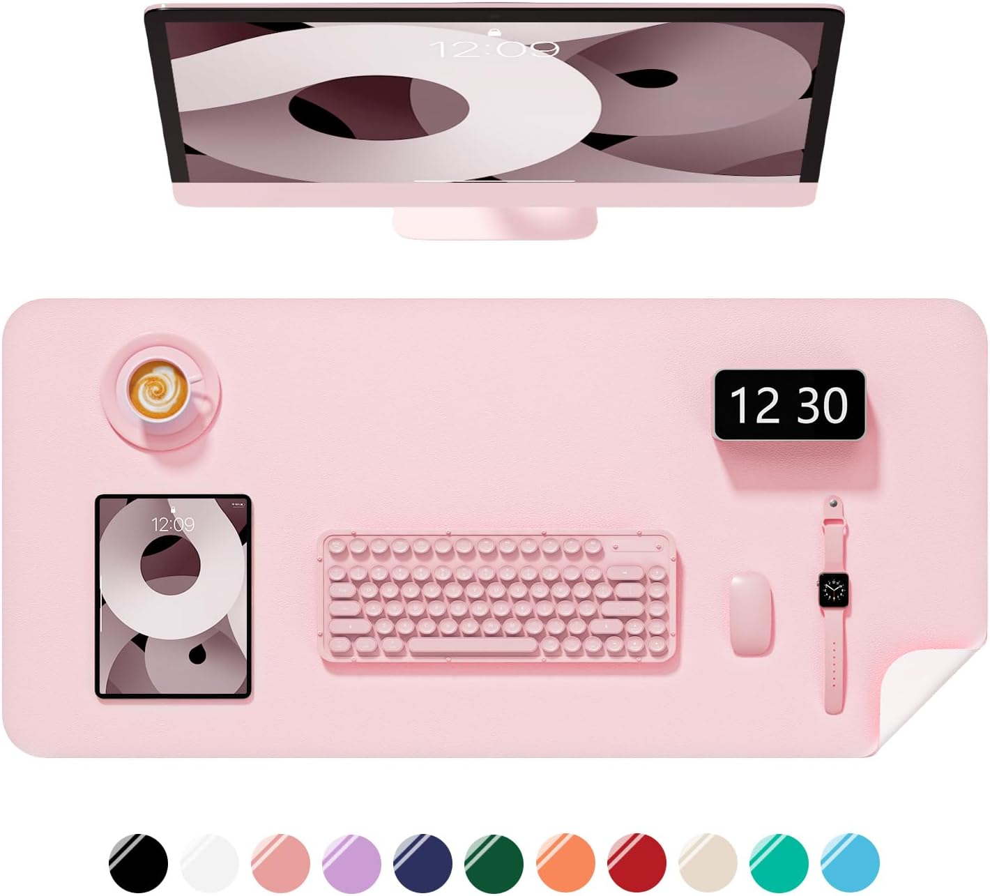 Niniubye Desk Pad - Large Non-Slip PU Leather Mat for Work, Gaming - Waterproof & Stylish - Light Pink