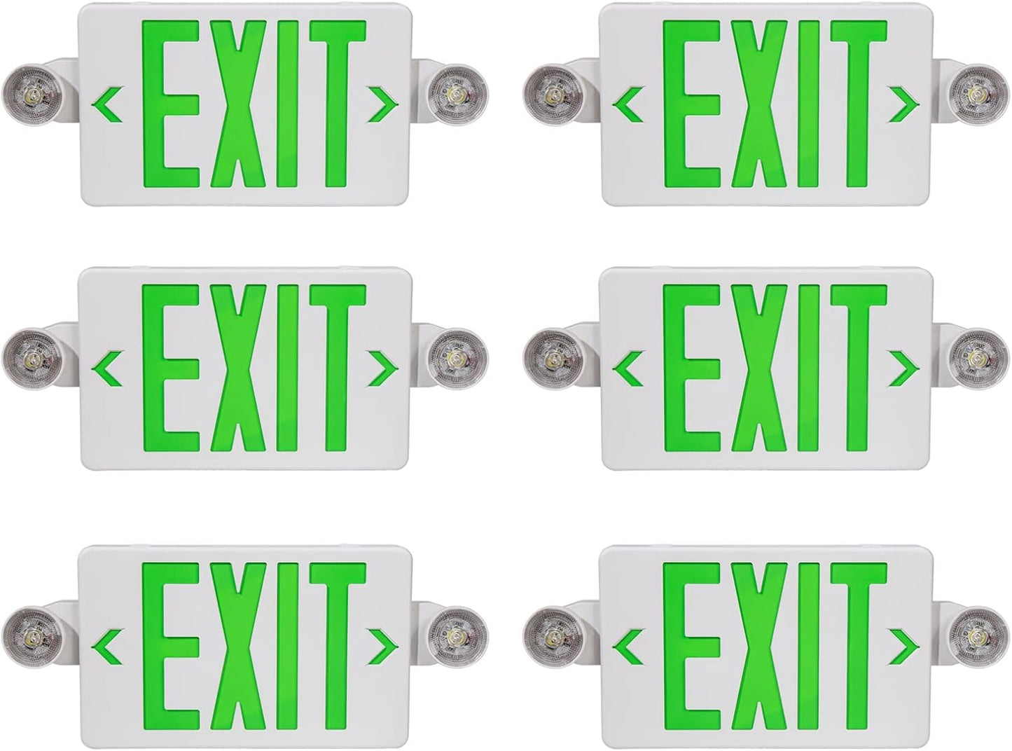 TANLUX Green Exit Sign with Emergency Lights - 6 Pack for Safety