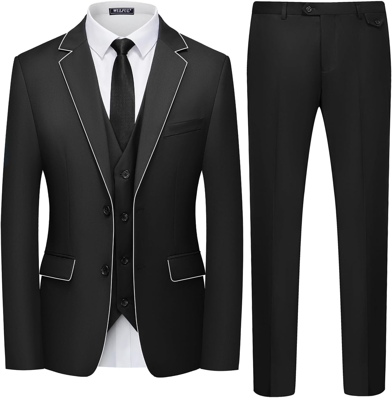WULFUL Men's 3 Piece Slim Fit Suit Set for Weddings and Parties