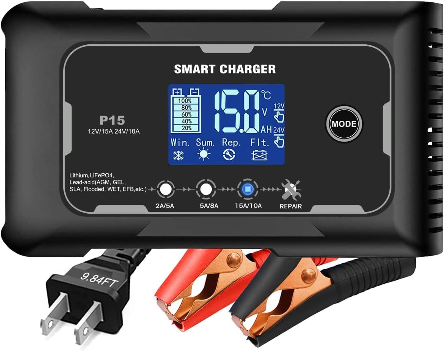 15-Amp Smart Charger: Revive & Extend Battery Life