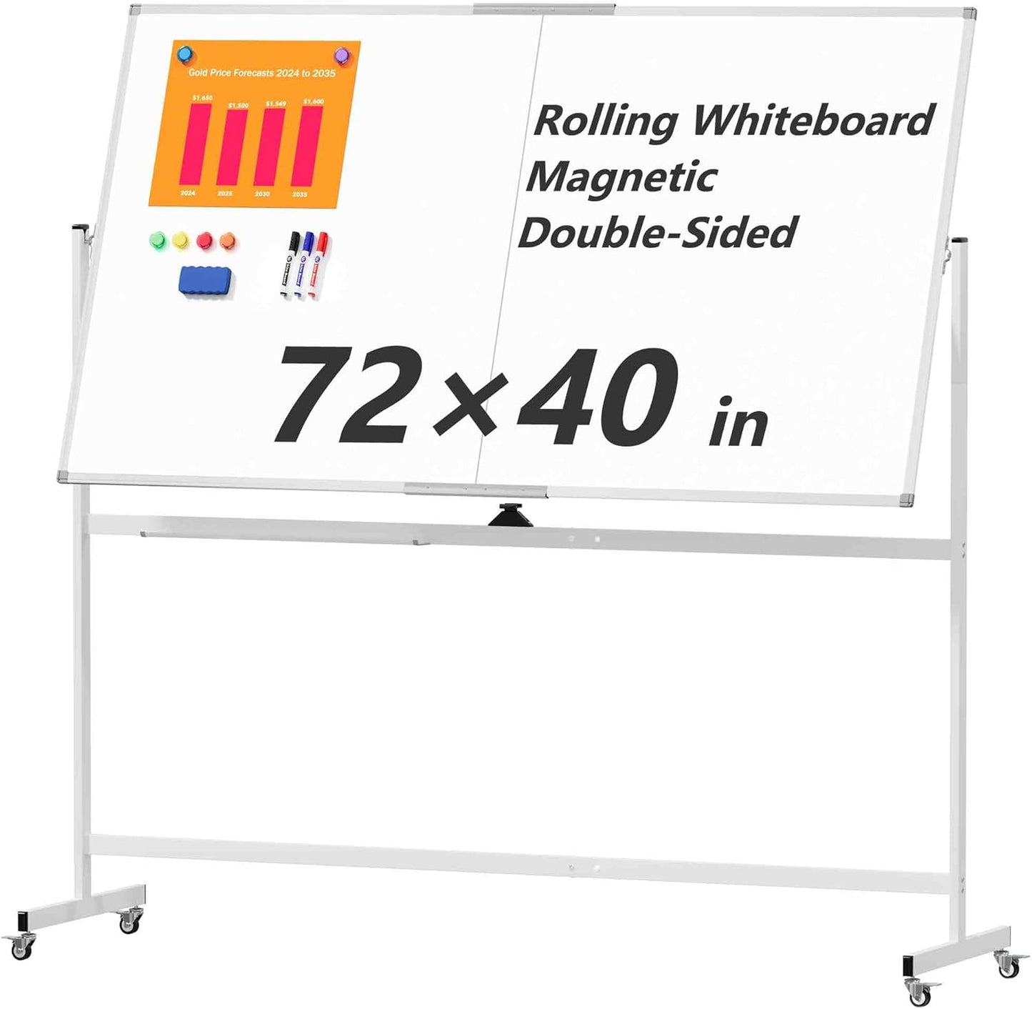 Large Rolling Whiteboard on Wheels for Home Office & Classroom