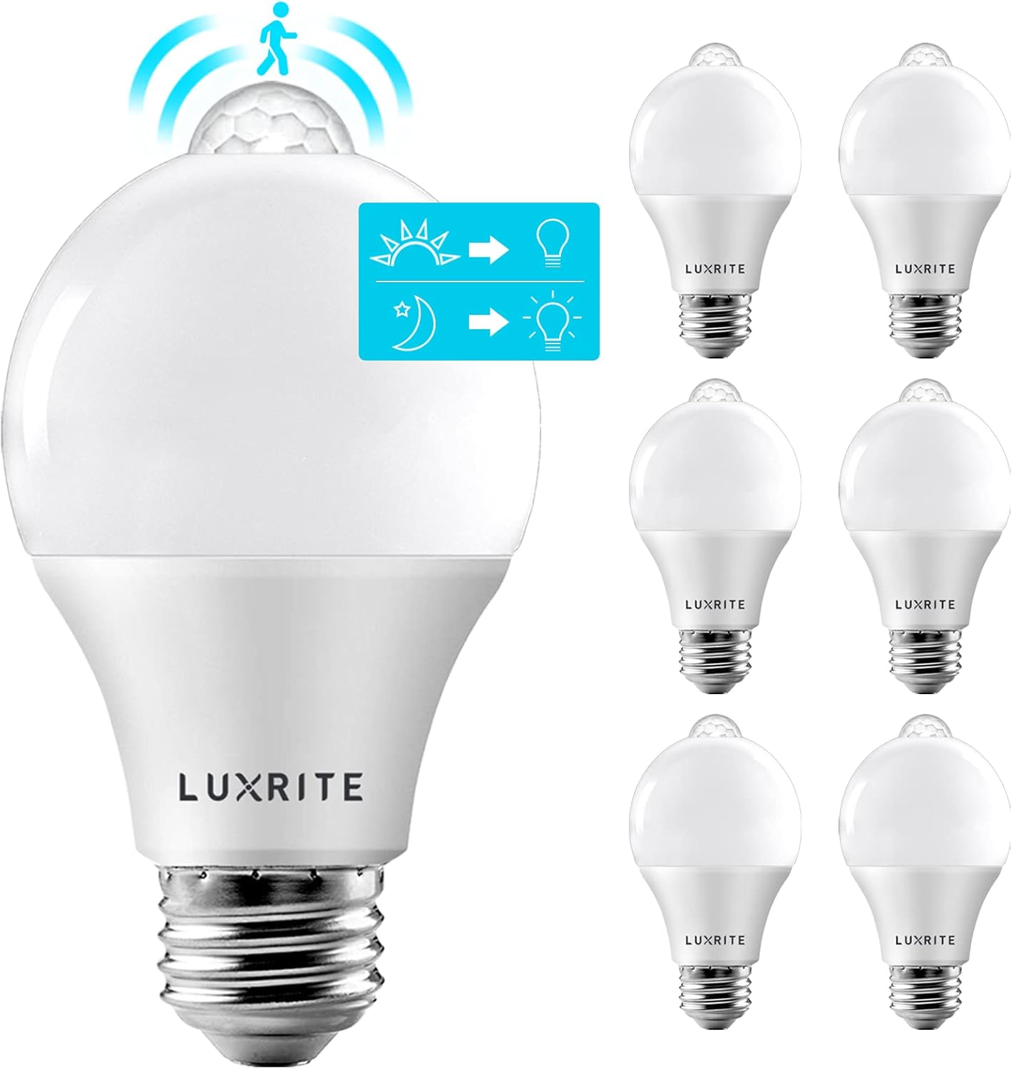 LUXRITE A19 LED Motion Sensor Light Bulbs for Security Needs