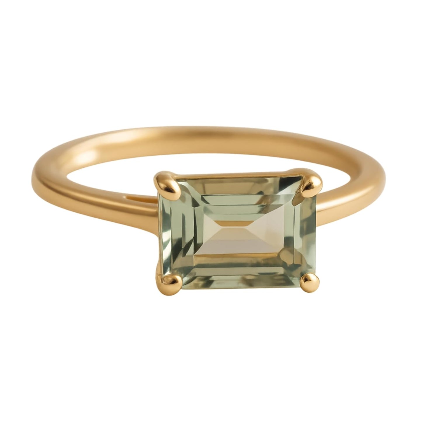 Green Amethyst Baguette Cut Ring - Handmade Sterling Silver Jewelry