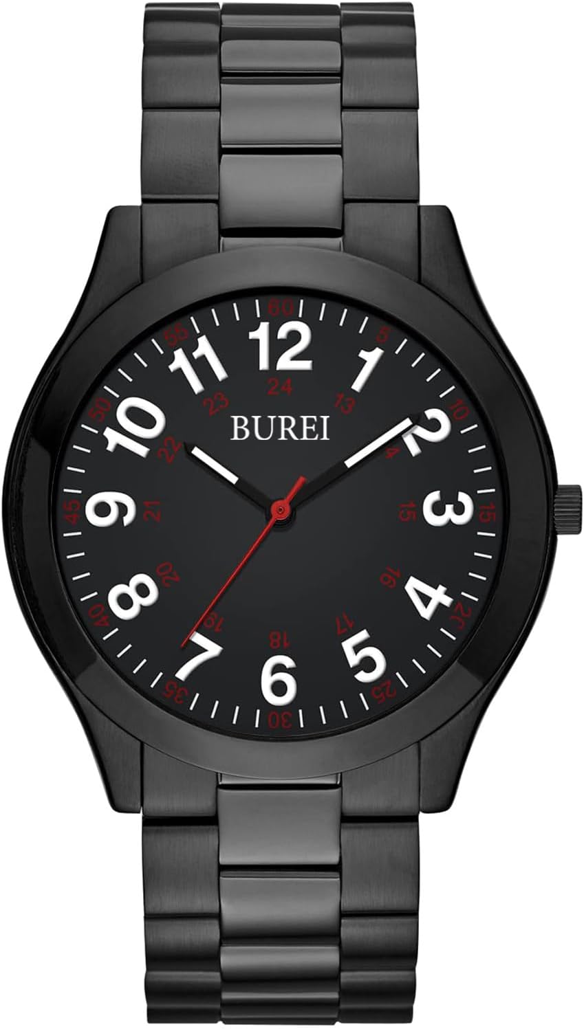 BUREI Men Watches Fashion Analog Stainless Steel Quartz Waterproof