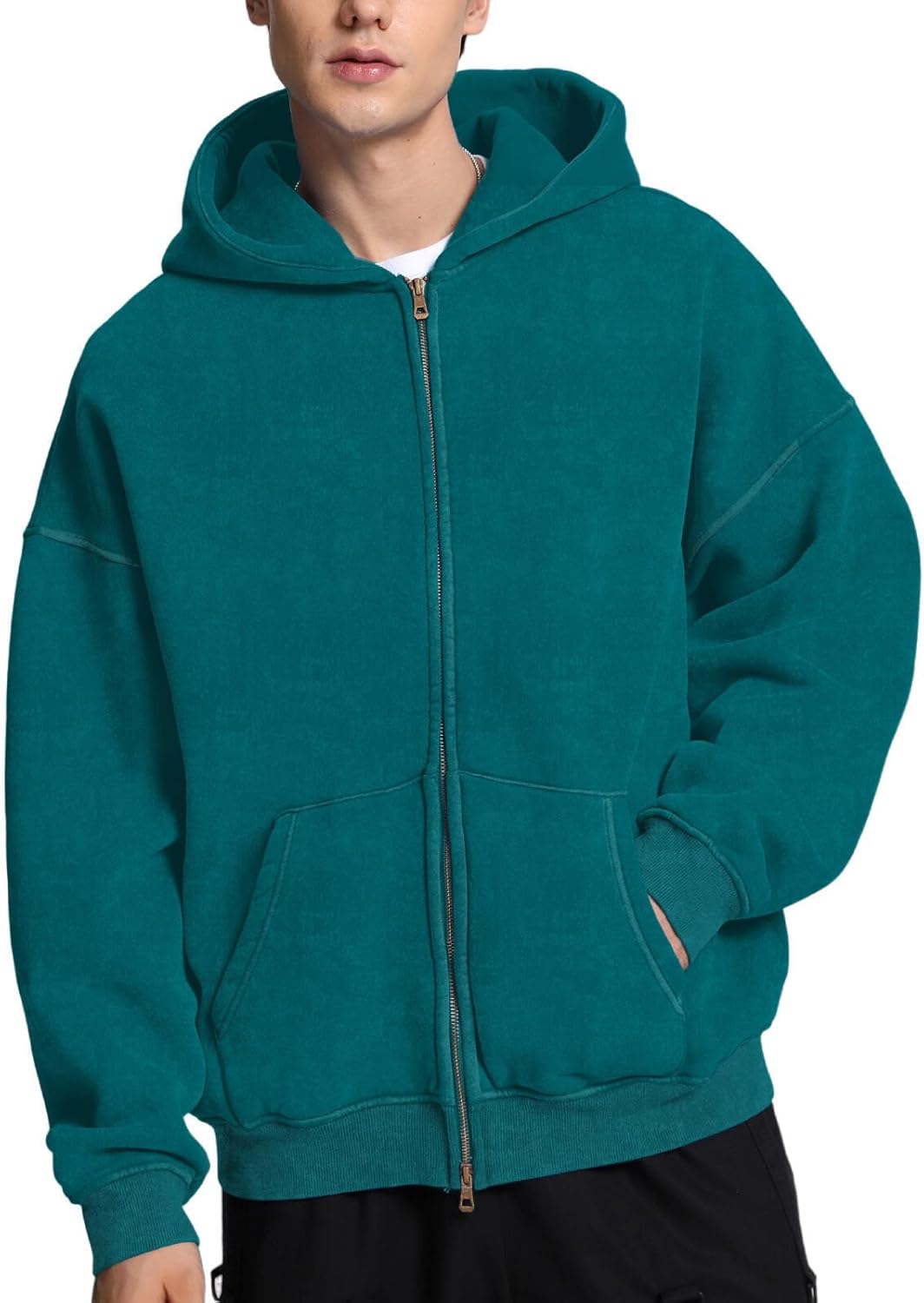 FAIABLE Mens Womens Double Zip Up Hoodie Vintage Acid Wash Style