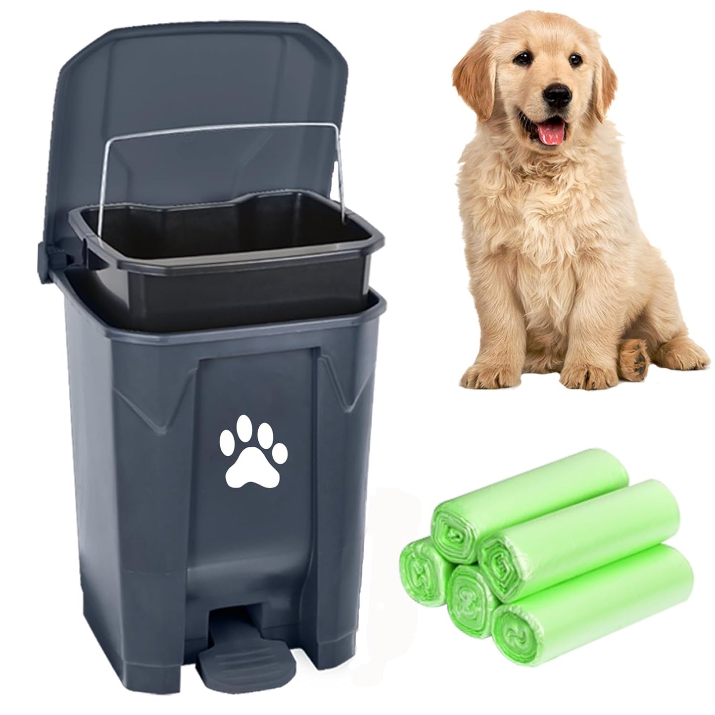 Dog Poop Trash Can for Outdoors with Removable Bin and Bags