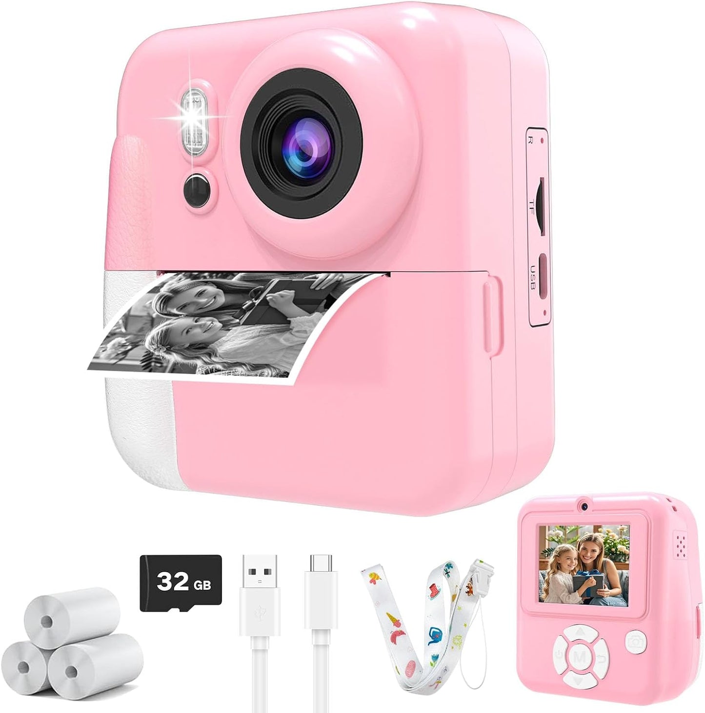 IMAXTOP Instant Print Kids Camera - Capture & Print Memories! 1080P FHD Dual-Lens Selfie Video Toy - Pink