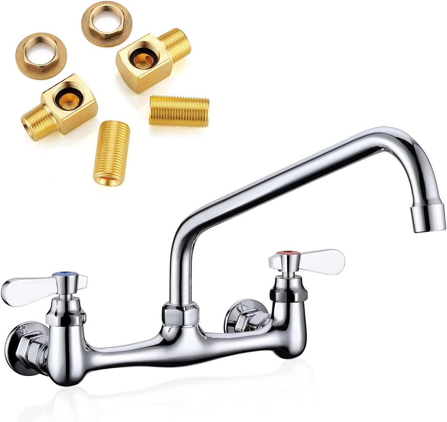 Wall Mount Faucet with 12 Inch Swivel Spout for Kitchens