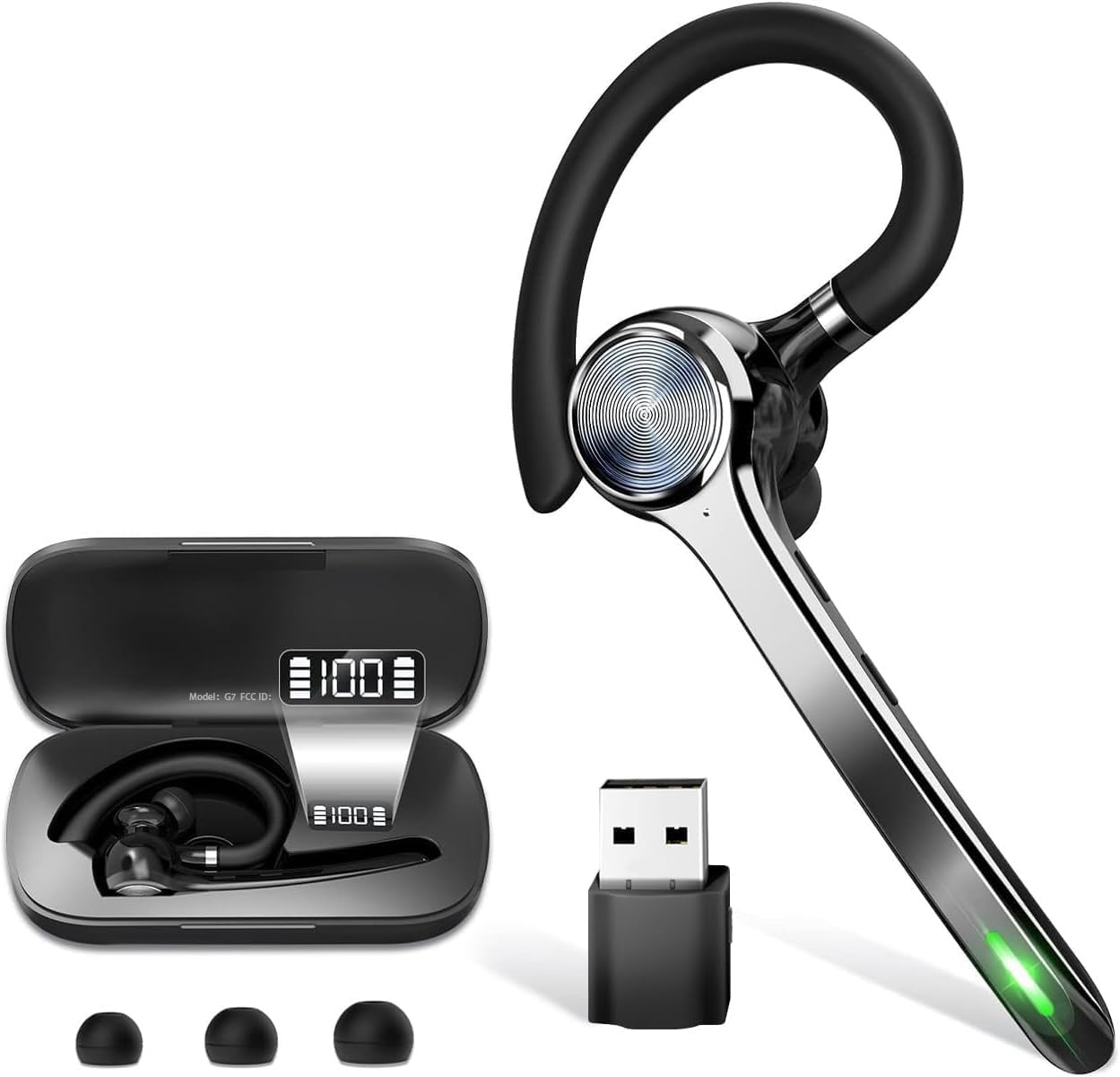 HEIBAS Bluetooth Earpiece: 72H Talking Time, 500mAh Case, V5.1, Hands-Free Calls