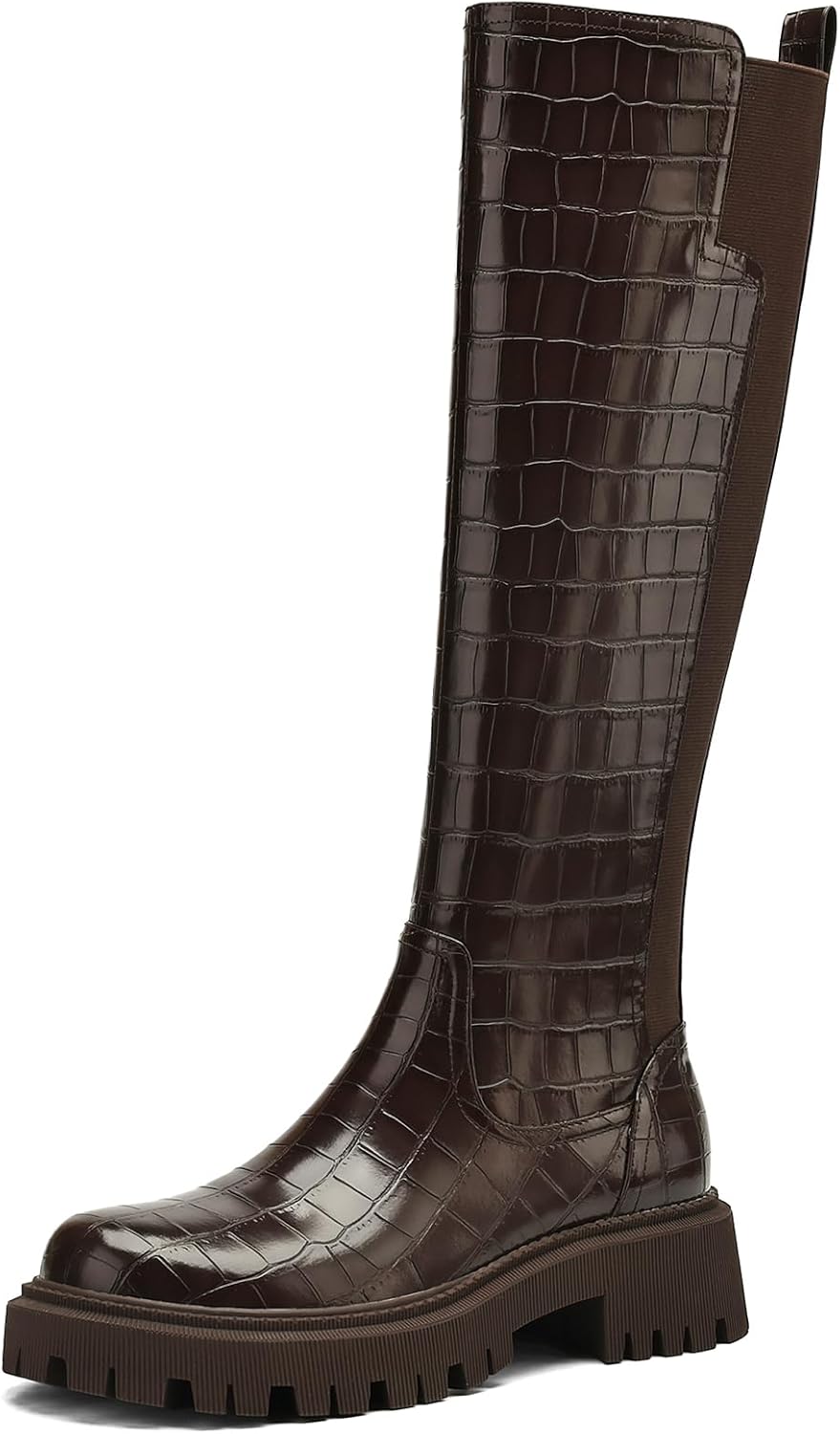Women's Knee High Boots Fashion Platform Lug Sole Tall Riding Boots