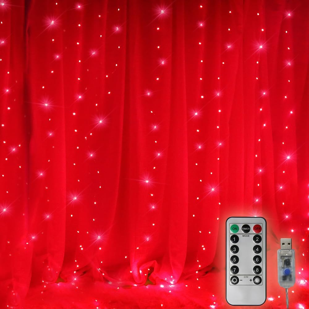 Remote Controlled Red Curtain Lights - Holiday Magic!