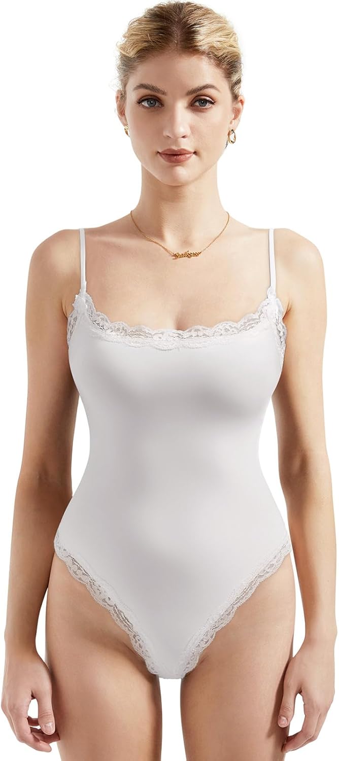 SUUKSESS Women Square Neck Lace Bodysuit for Stylish Comfort