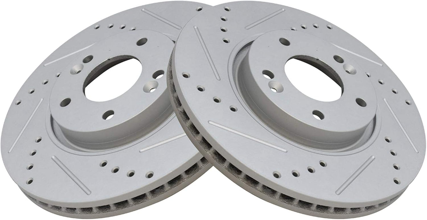 TRQ Front Performance Brake Rotor Drilled Slotted Pair for Forte