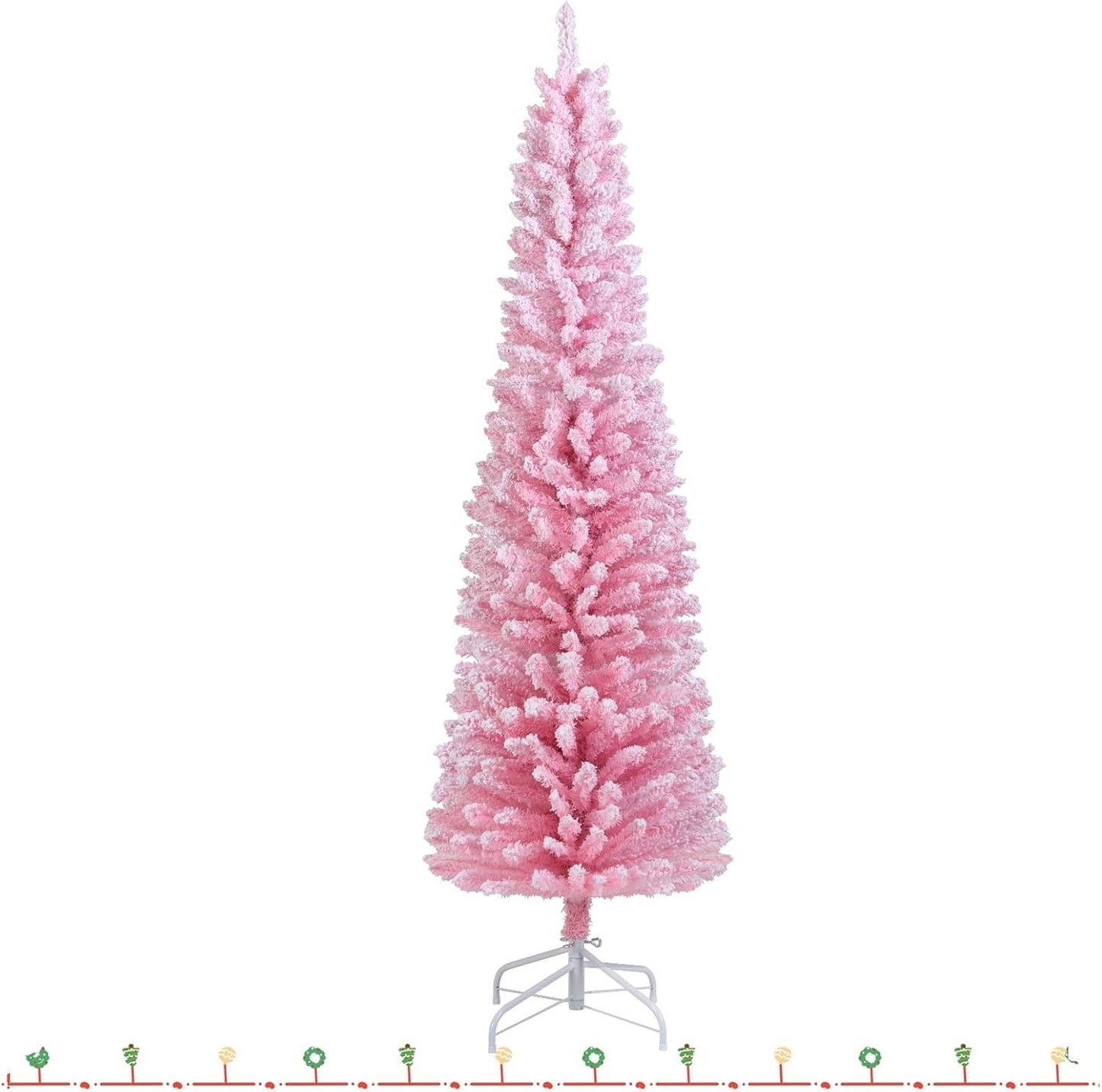 6 FT Unlit Flocked Pink Pencil Christmas Tree for Festive Decor
