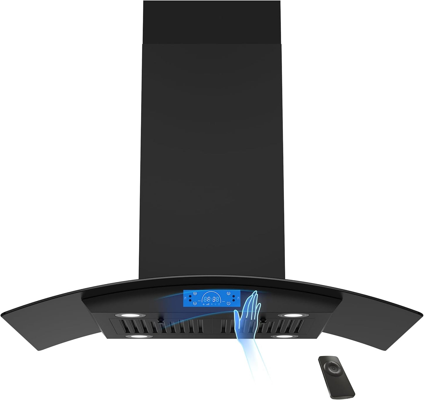 FIREGAS 36 Inch Black Island Range Hood with Powerful 700 CFM
