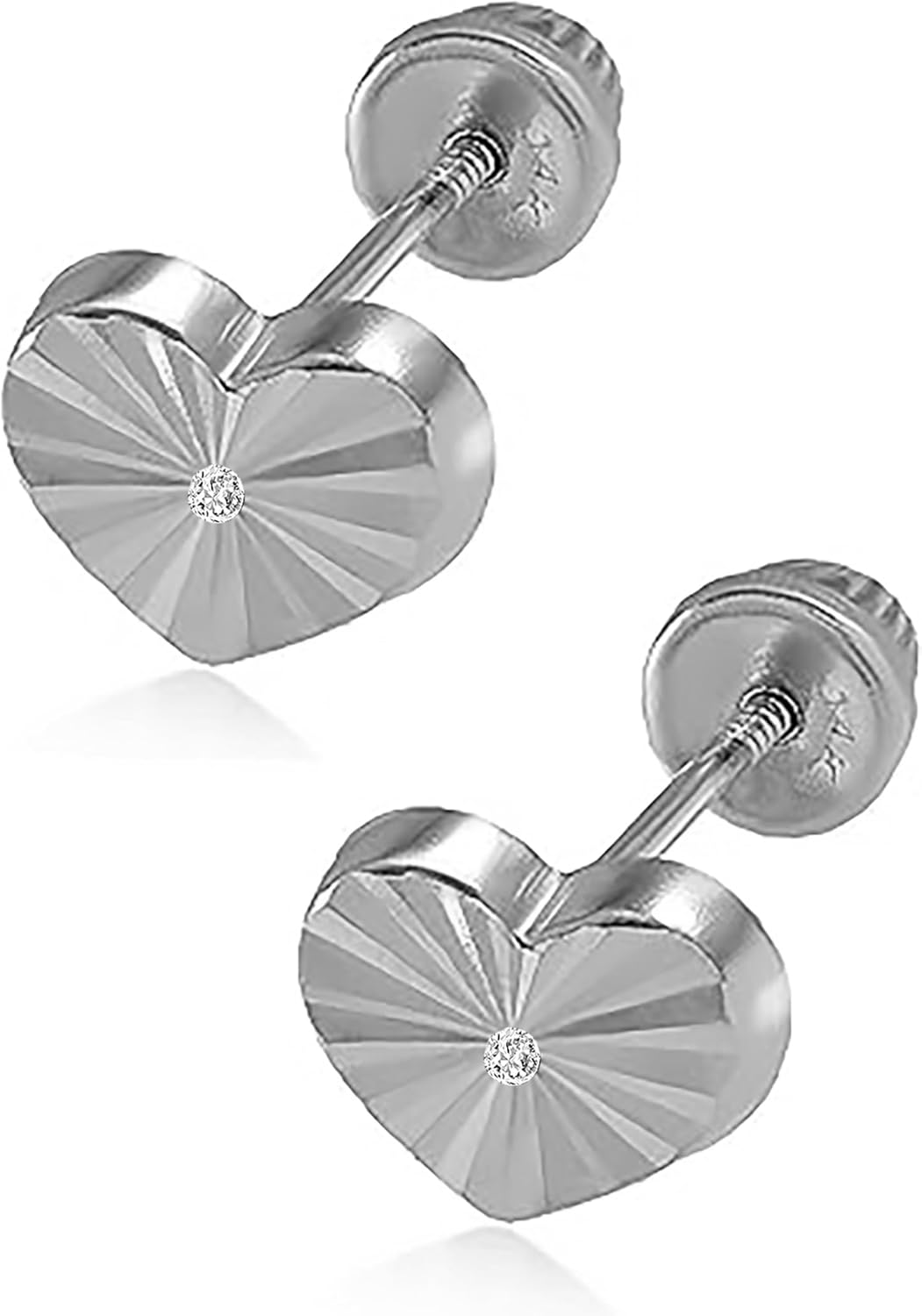 14K Real Yellow Gold Diamond Cut Stud Earrings for Women & Girls