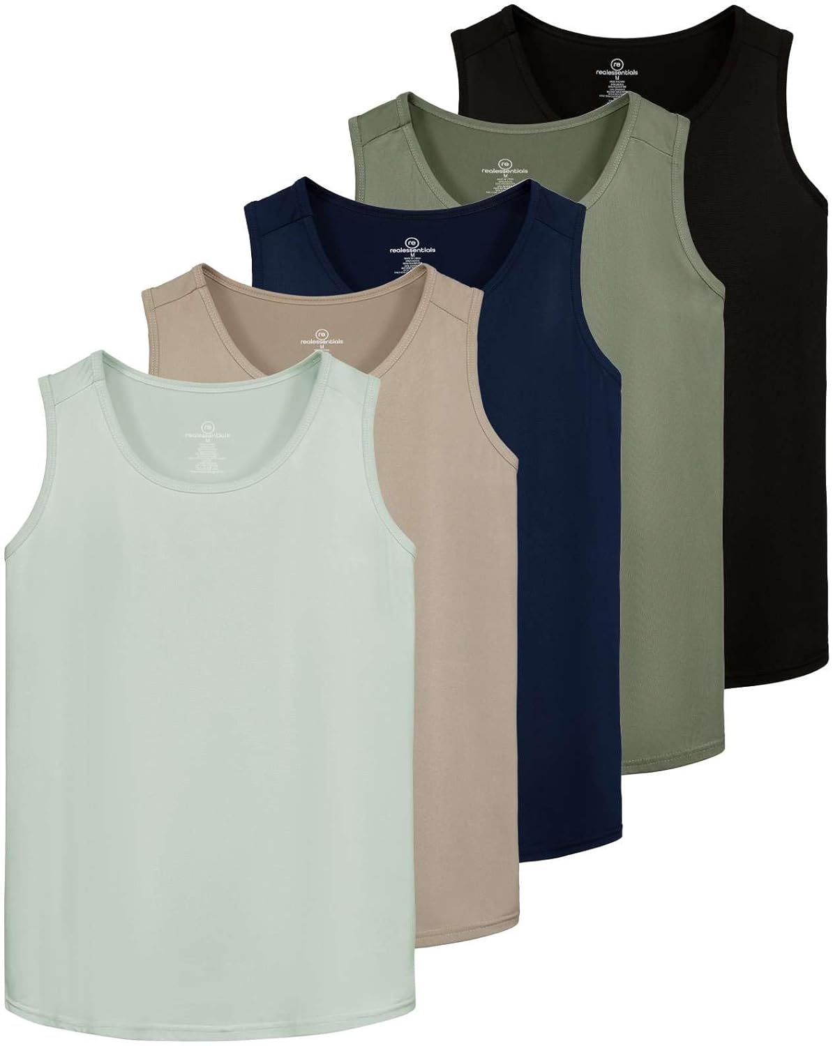 Real Essentials 5 Pack Dry-Fit Muscle Tank Tops for Men