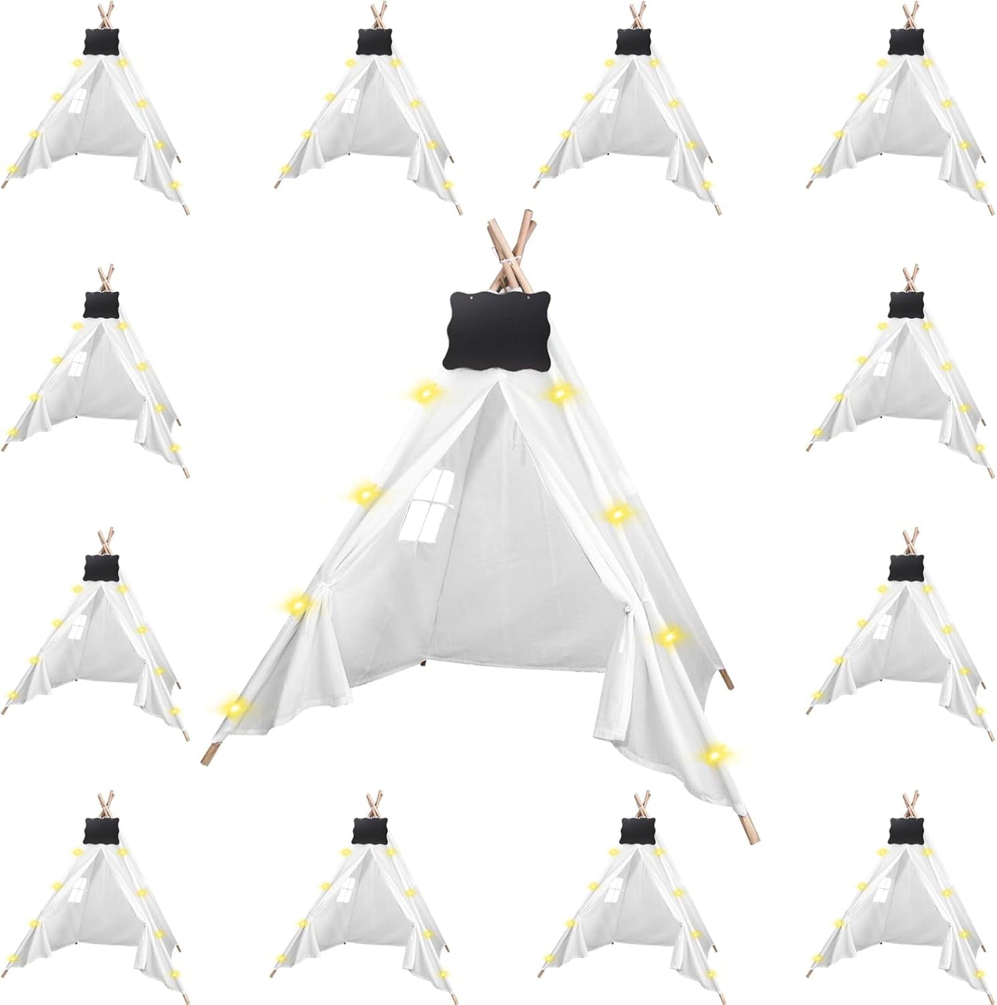 Foldable Teepee Tent Set with Blackboards & Lights