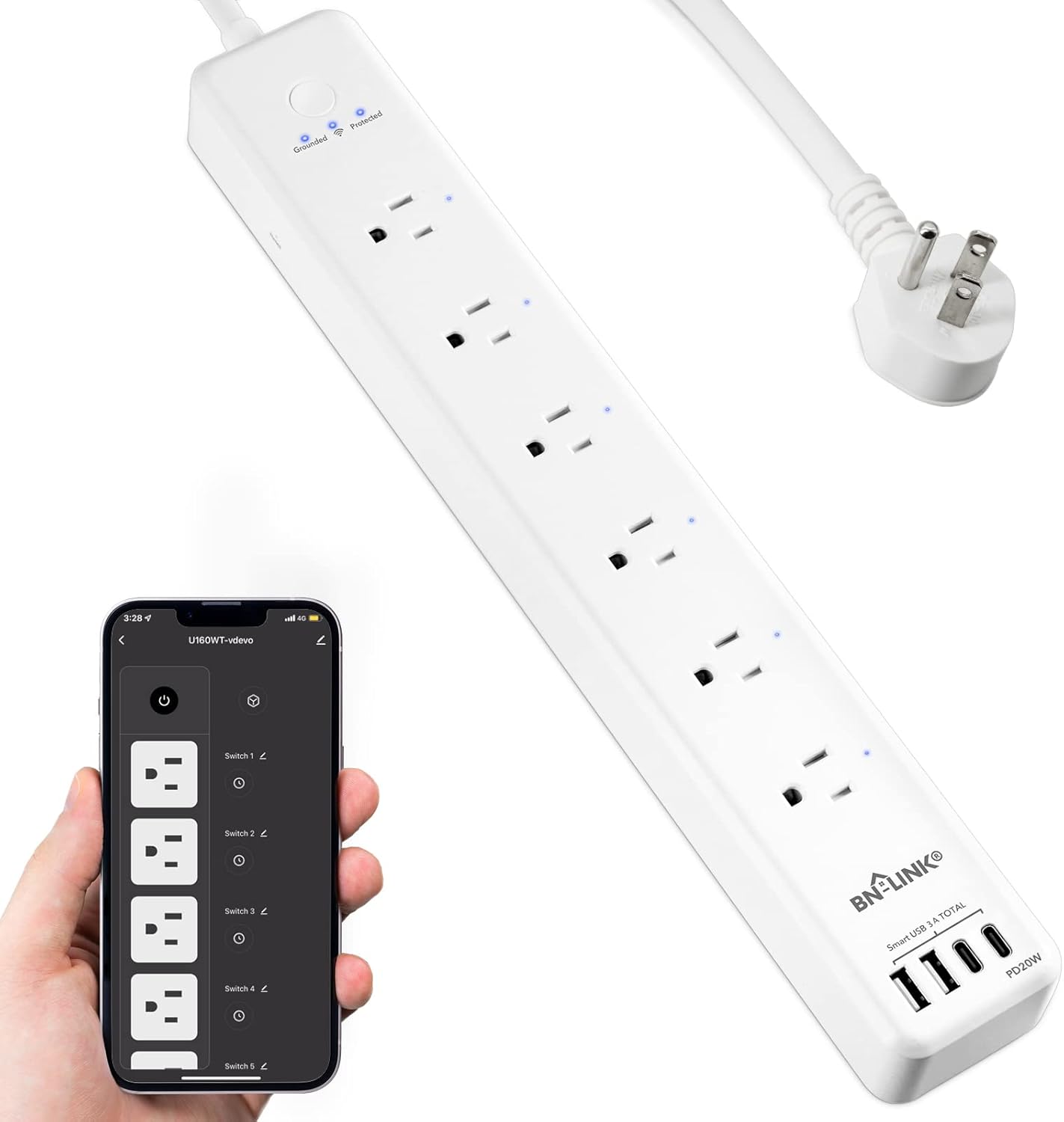BN-LINK Smart Plug Strip: 6 Individually Controlled Outlets, 4 USBs, Compatible with Alexa & Google