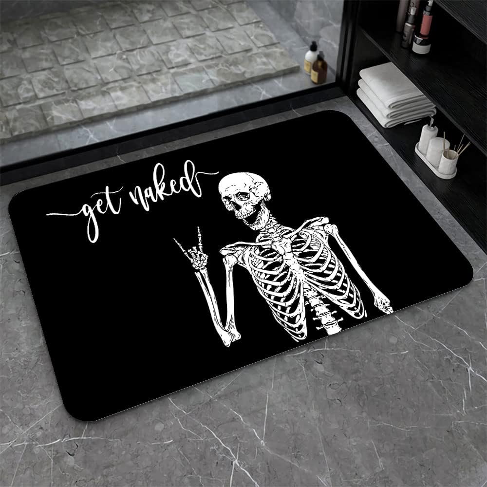 Diatomaceous Earth Bath Mat - Black Funny Skull Non-Slip Rug